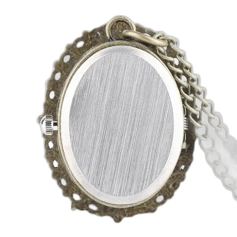 Montre Collier Pendentif Glace et Feu Bronze avec pendule vintage en forme ovale