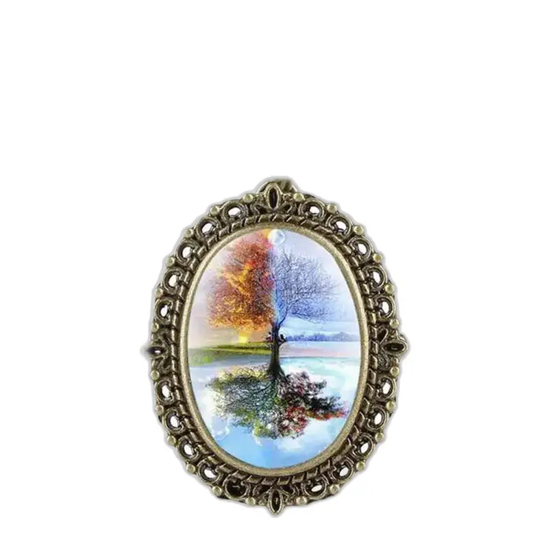 Pendentif oval représentant un arbre des quatre saisons pour Montre Collier Pendentif