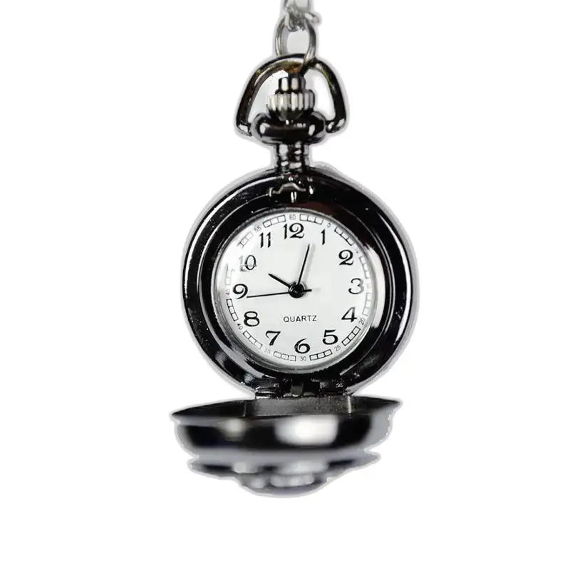 Montre collier en acier inoxydable avec mouvement à quartz et couvercle ouvert