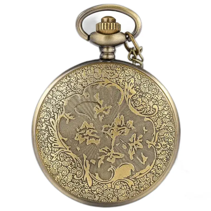 Montre Collier Quartz Fantaisie Bronze affichant une montre de poche en bronze ornée