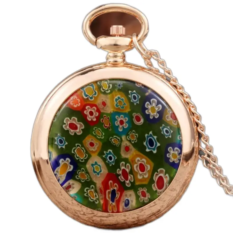 Montre Collier Quartz Lady Rose Moderne avec montre collier en or et verre floral