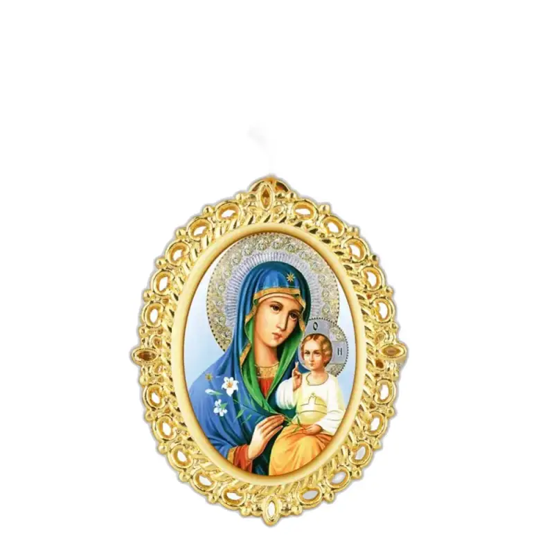 Icone ovale de Marie et Jésus sur une Montre Collier Quartz Marie Vintage Femme