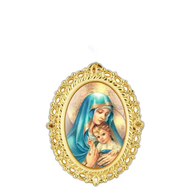 Icône religieuse ovale dans Montre Collier Quartz Marie Vintage Femme