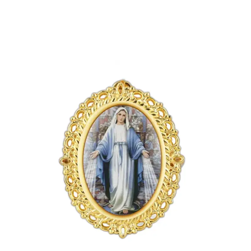 Portrait de la Vierge Marie dans un cadre doré pour Montre Collier Quartz Marie Vintage