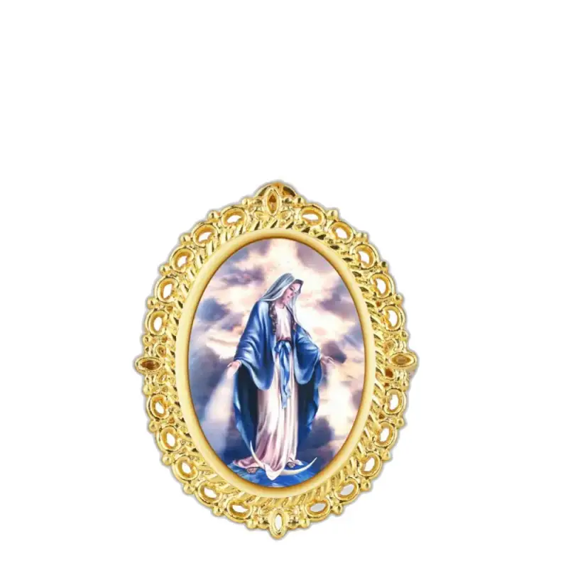 Icône religieuse en cadre ovale pour Montre Collier Quartz Marie Vintage Femme
