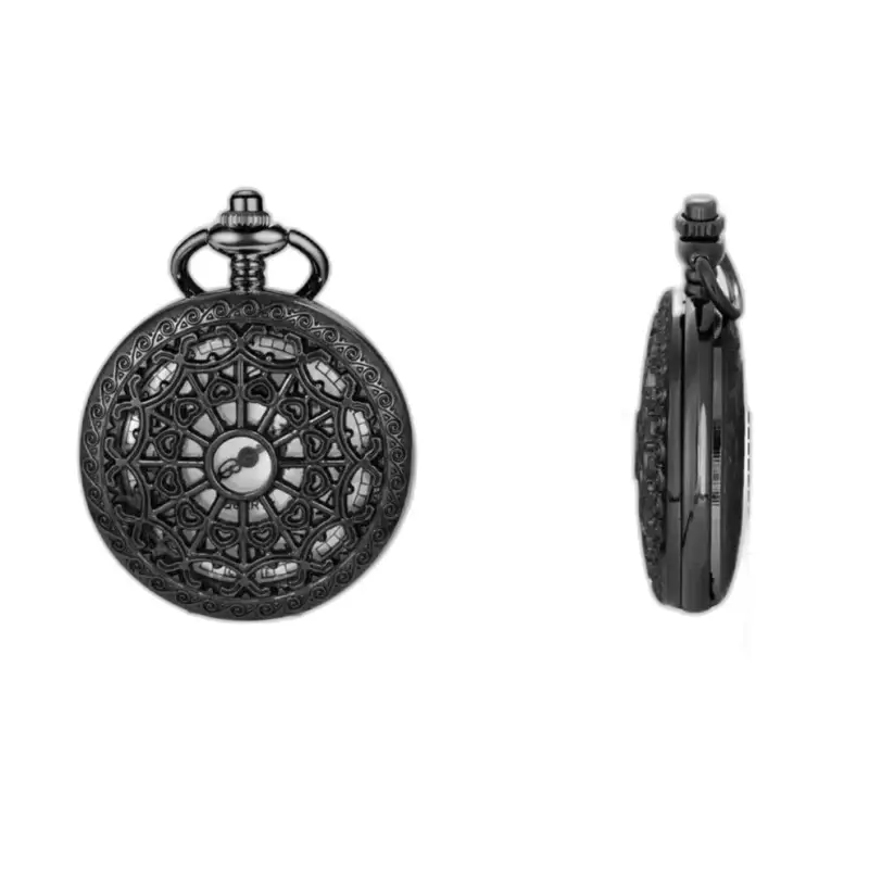 Montre Collier Quartz Noir Femme Steampunk ornée de noir et élégante