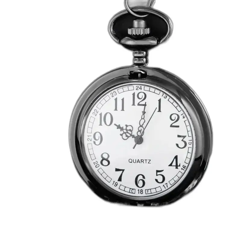 Montre Collier Quartz Noir Femme Steampunk avec une montre de poche en métal noir