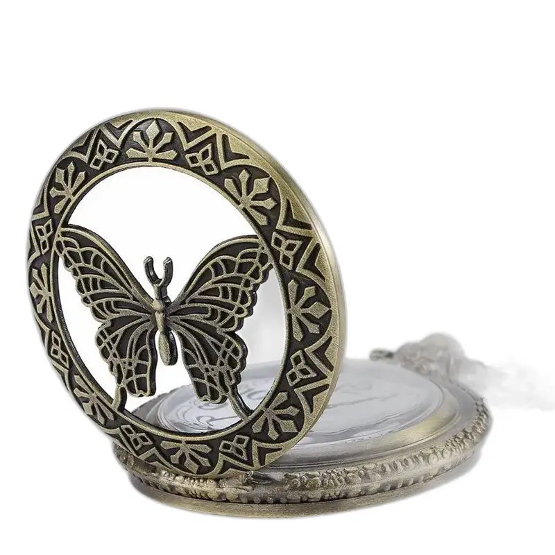 Montre Collier Quartz Papillon Vintage Femme avec un cadran en bronze et motif papillon