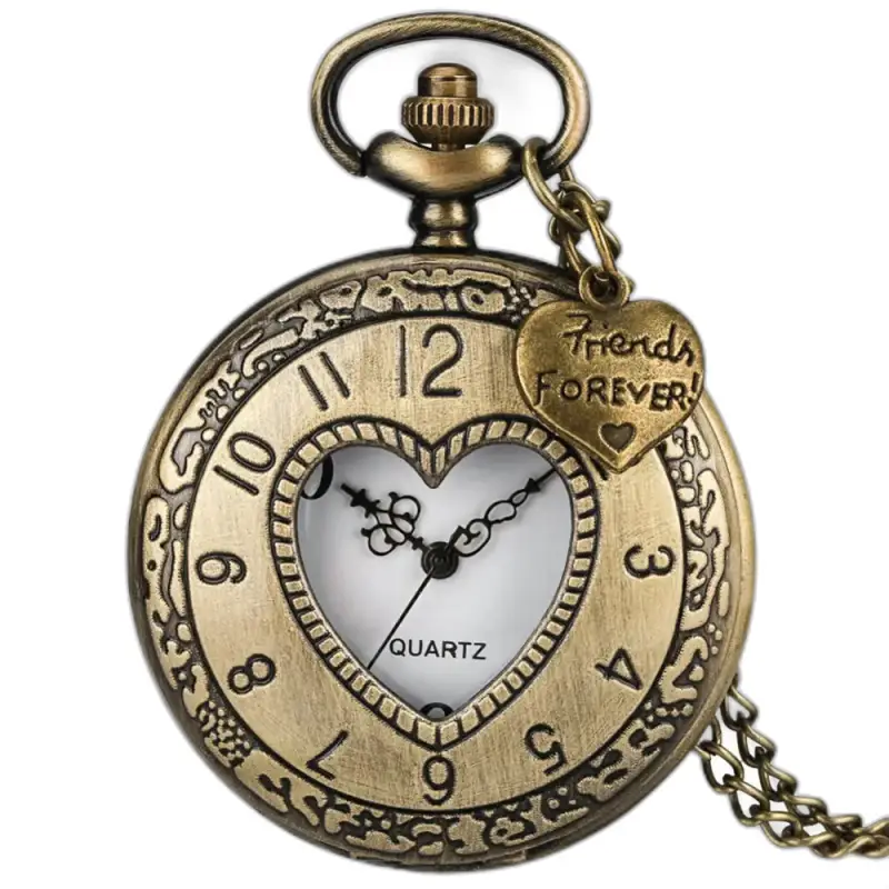Montre Collier Quartz Retro Coeur Bronze avec pendule en forme de cœur