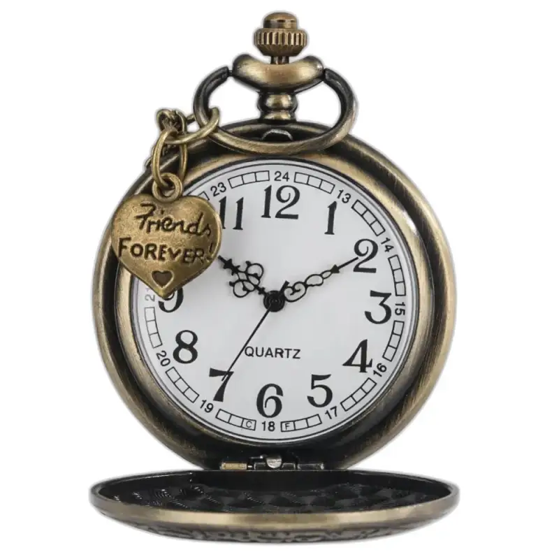 Montre Collier Quartz Retro Coeur en bronze avec pendentif en forme de cœur