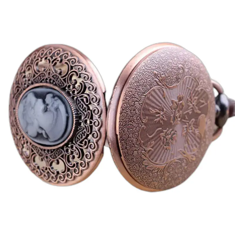Locket en bronze orné sur montre collier quartz vintage Femme Montre Collier