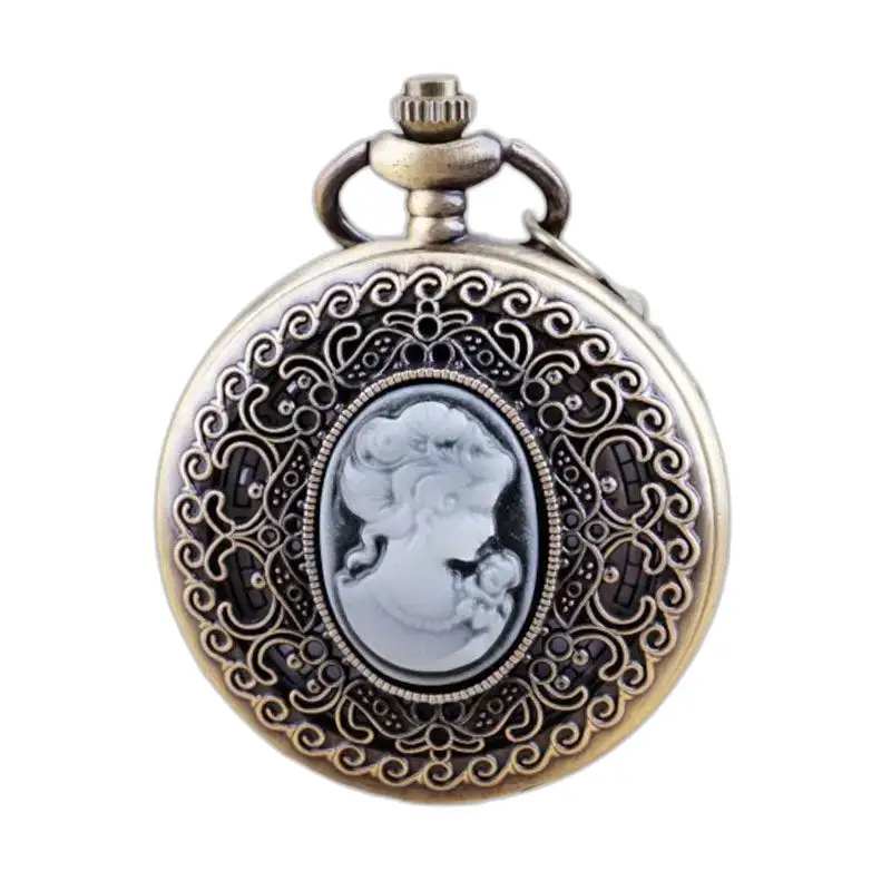 Montre Collier Quartz Vintage Femme Bronze avec montre collier à motif en camée