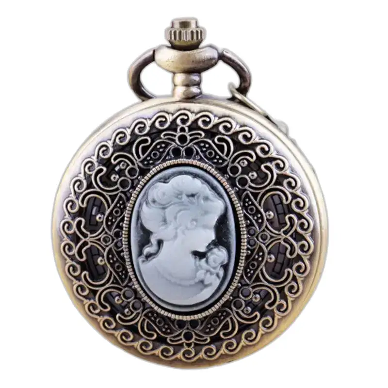 Montre Collier Quartz Vintage Femme Bronze avec montre collier ornée en argent