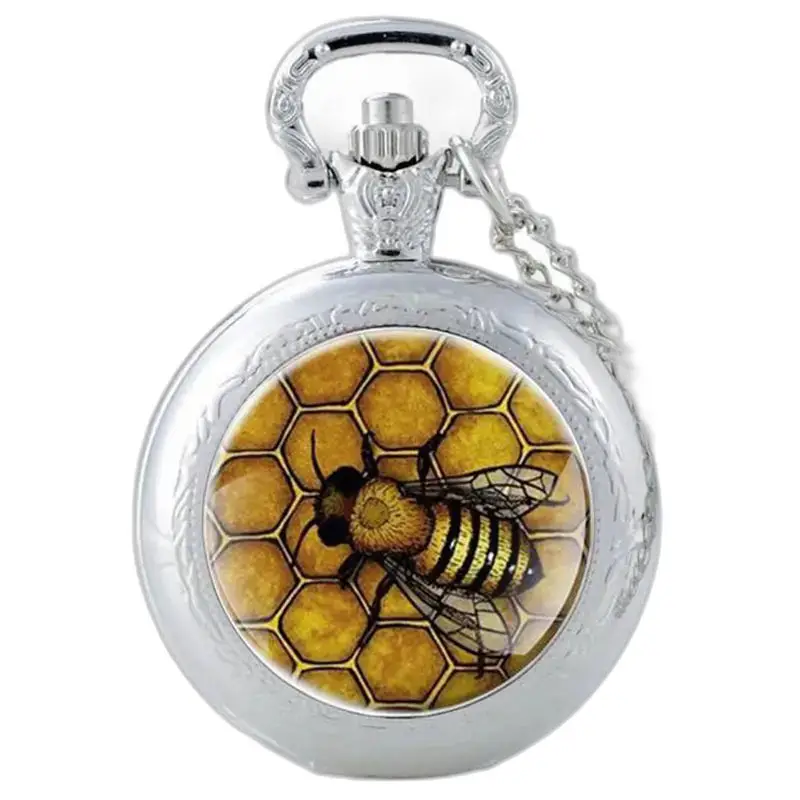 Montre collier Reine des Abeilles avec design en argent de ruche et d’abeille