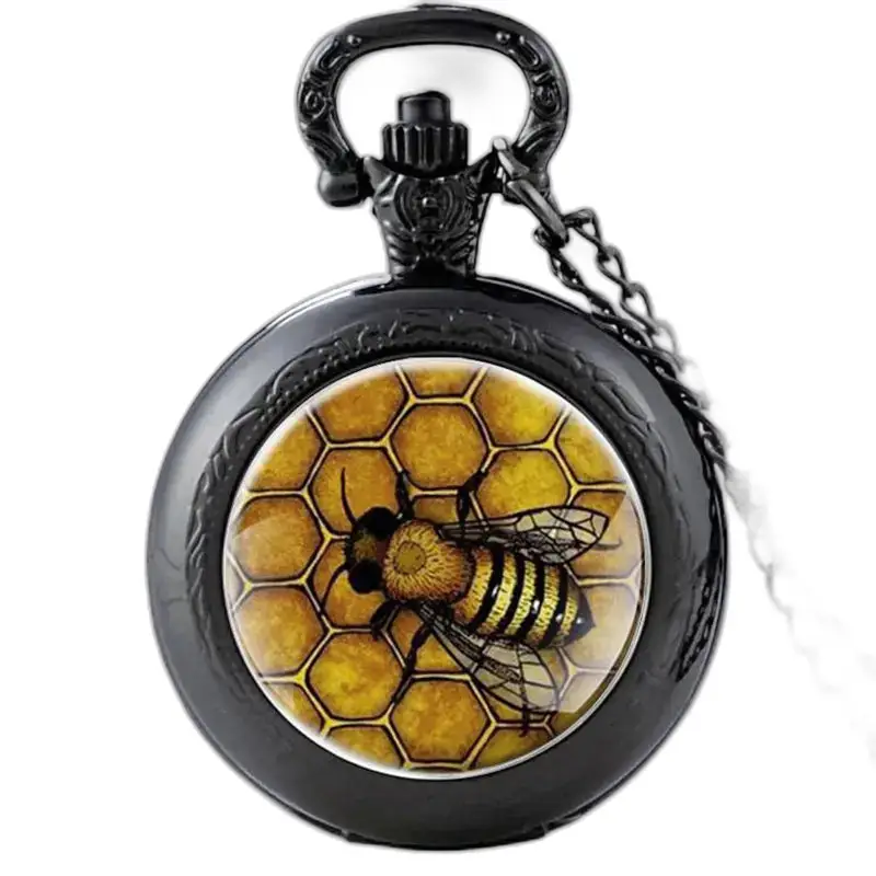 Montre Collier Reine des Abeilles Vintage avec design de montre noire et abeilles
