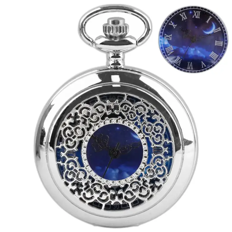 Montre collier Romantic Royal Bleu Argent Femme avec montre à gousset en argent orné
