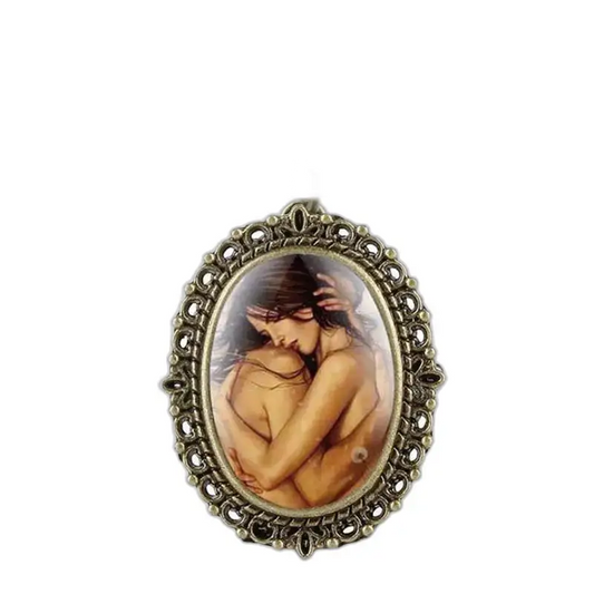 Art érotique encadré ovale sur une Montre Collier Romantique pour Homme et Femme