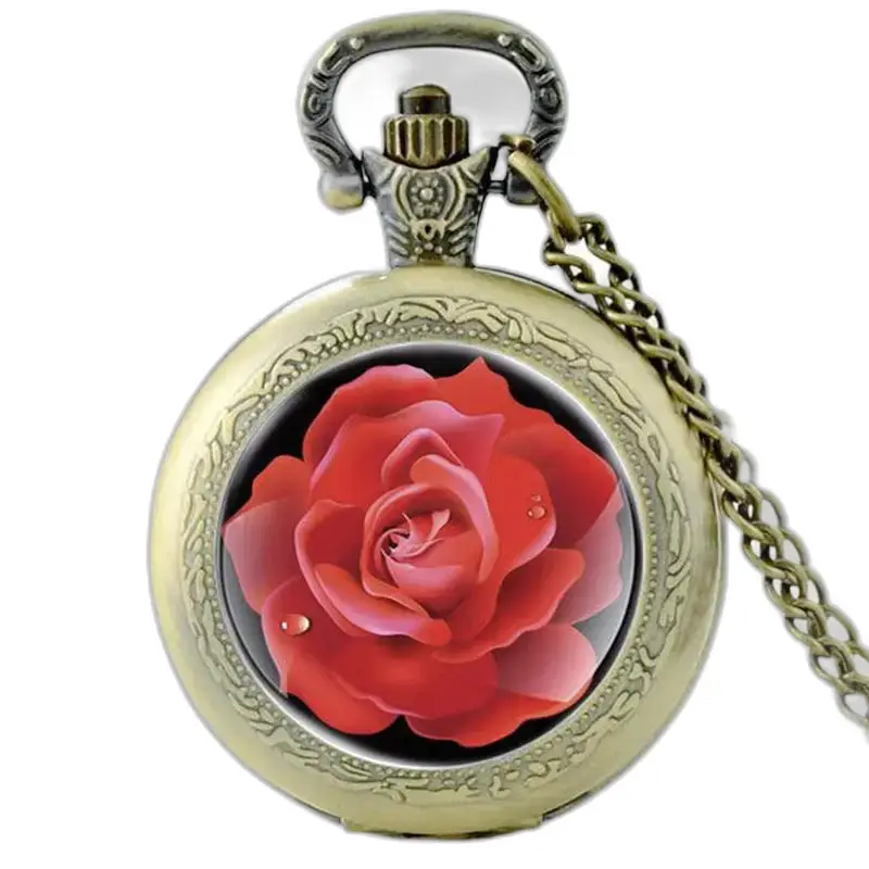 Montre collier rose rouge vintage avec chaîne, un accessoire élégant et unique