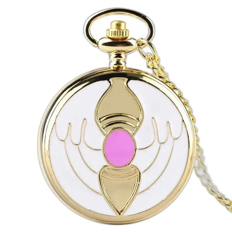 Montre collier Sakura vintage avec montre en or, blanc et gemme rose