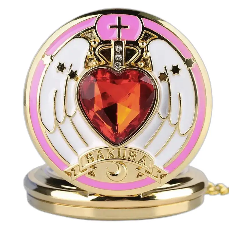Pendentif en forme de cœur doré dans la montre collier Sakura vintage pour tous