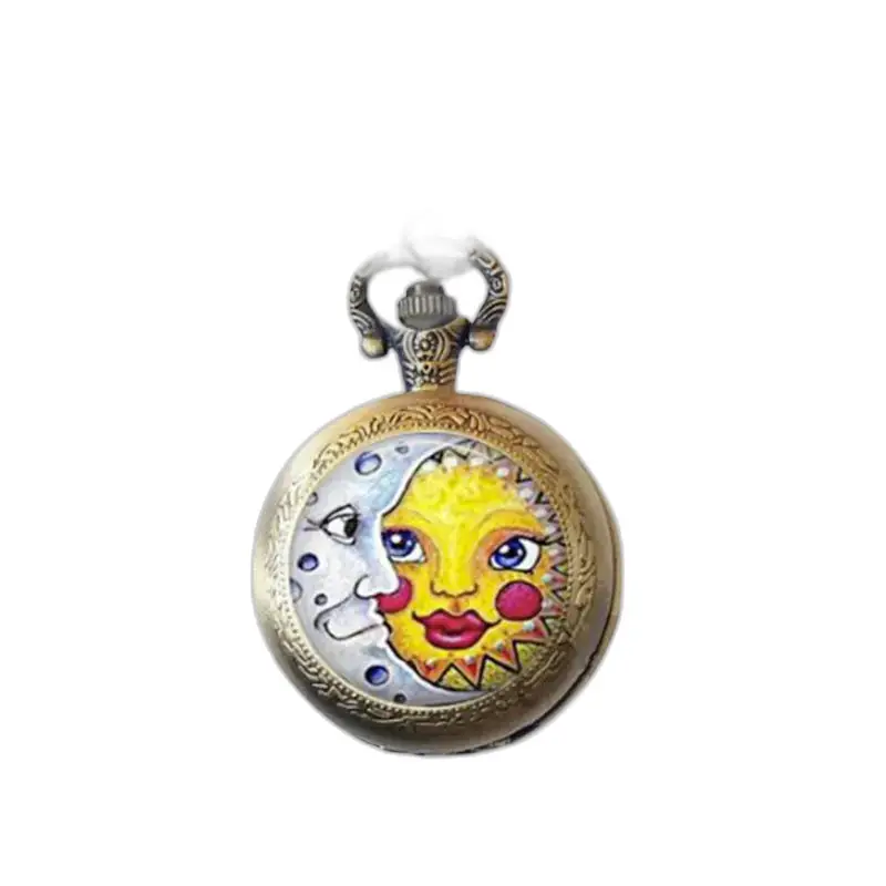Montre Collier Soleil en Bronze et Acier Inoxydable avec motif de soleil et lune