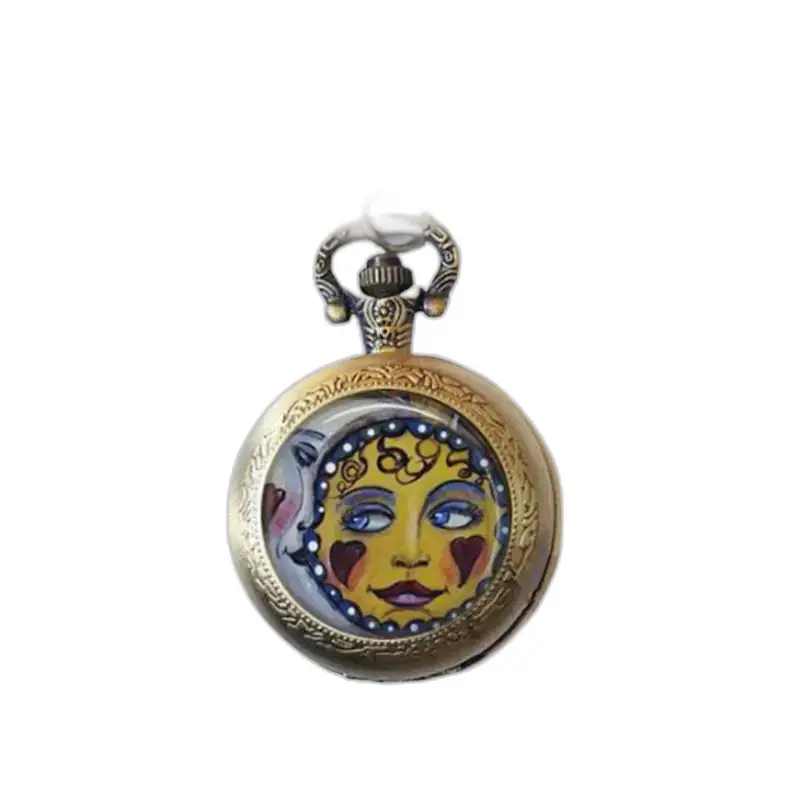 Montre Collier Soleil en Bronze et Acier Inoxydable avec cadran soleil et lune