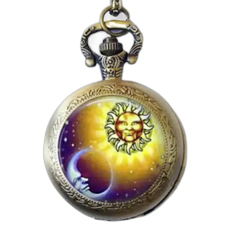 Montre Collier Soleil en Bronze et Acier Inoxydable avec design de soleil et lune