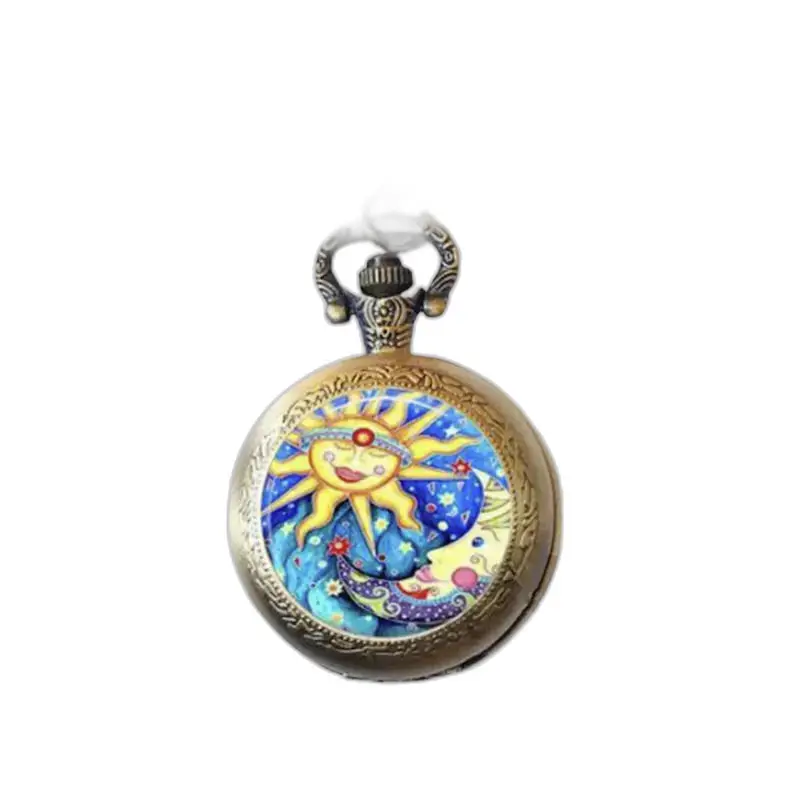 Montre Collier Soleil en Bronze et Acier Inoxydable avec design de soleil et lune