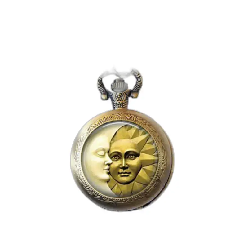 Montre Collier Soleil en Bronze et Acier Inoxydable avec design soleil et lune
