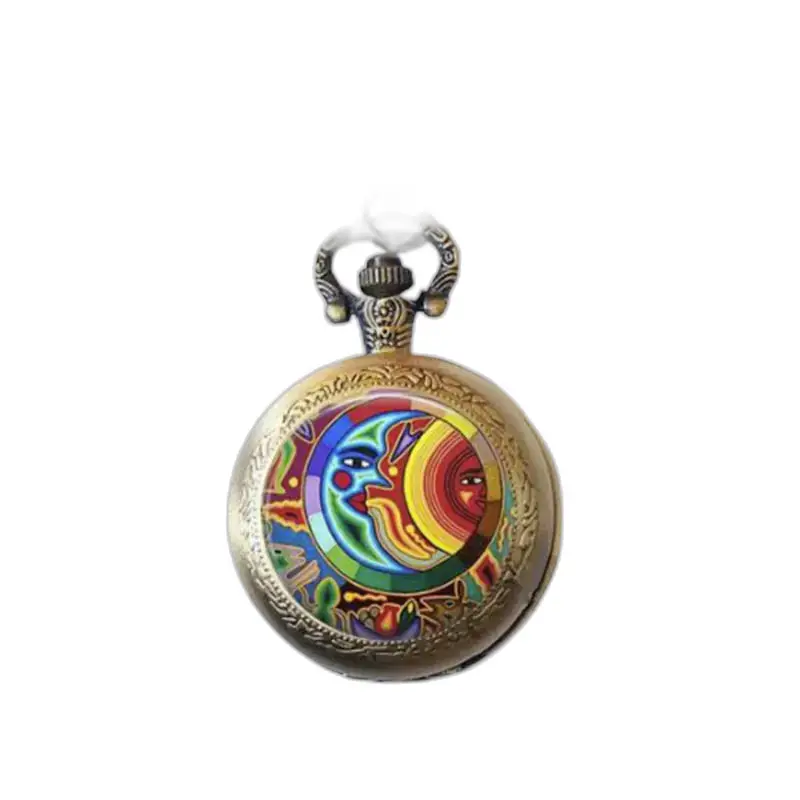 Montre Collier Soleil en Bronze et Acier Inoxydable avec design soleil et lune