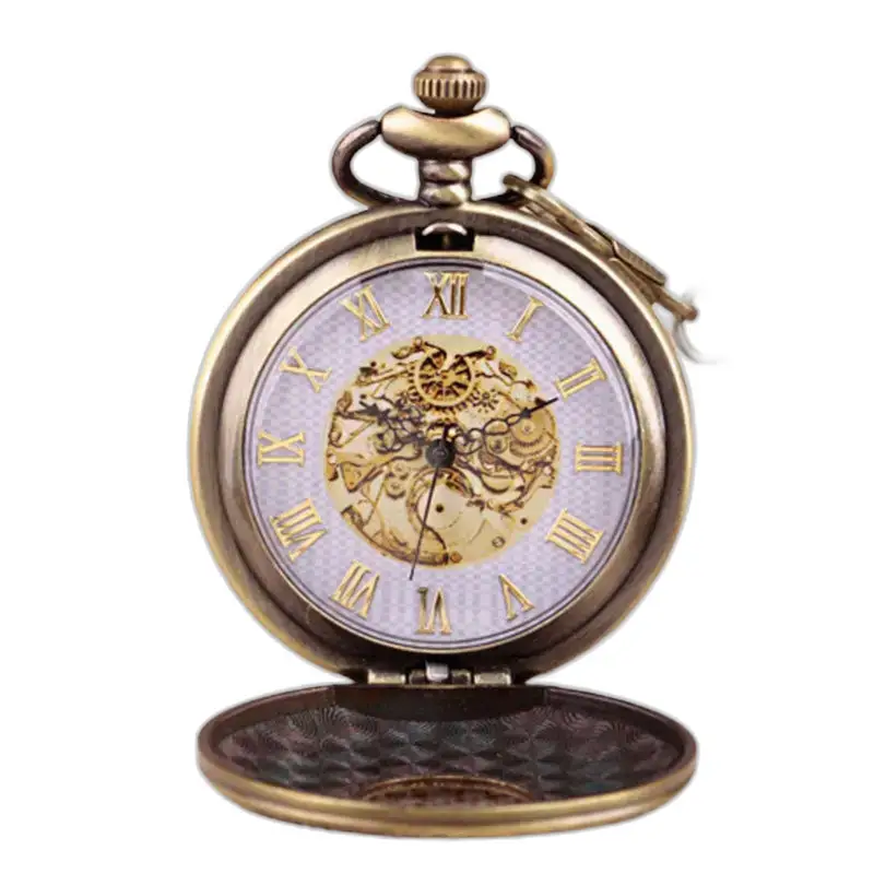 Montre Collier Vintage en or antique avec chiffres romains et mécanisme visible