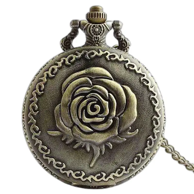 Montre Collier Vintage Bronze Fleur Rose avec design de rose sur fond bronze