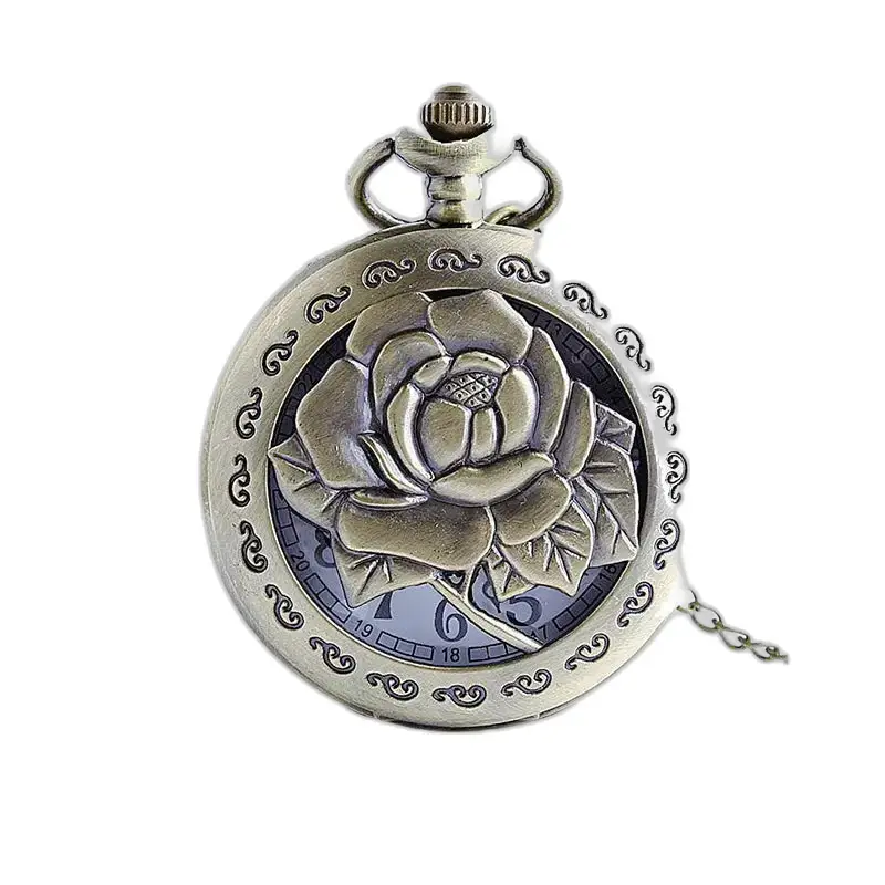 Montre Collier Vintage Bronze Fleur Rose avec montre collier antique à motif de rose