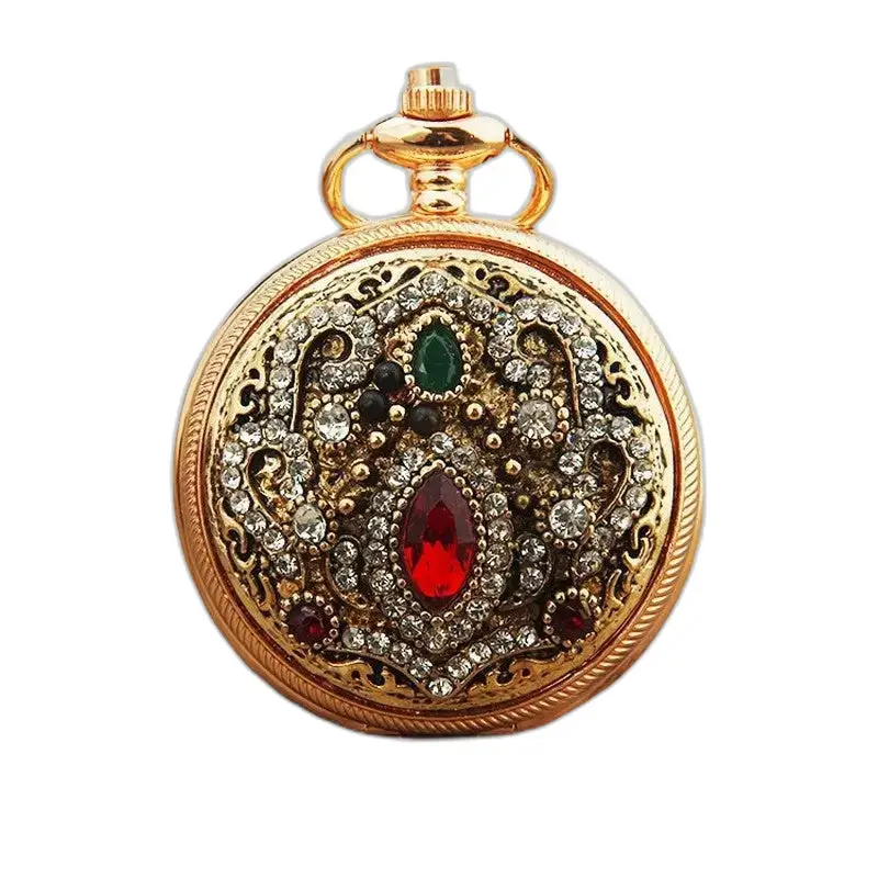 Montre Collier Vintage Chic avec pendule doré et pierres précieuses