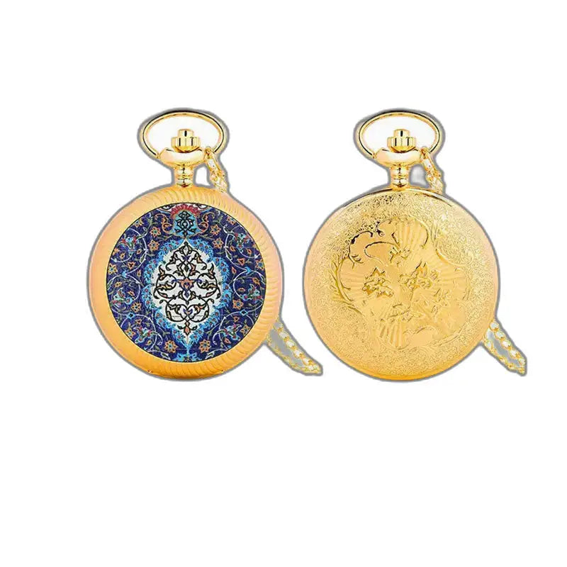 Deux montres de poche en or, Montre-collier Vintage Fleur Vertes avec affichage analogique