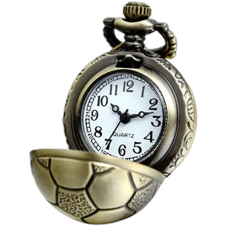 Montre Collier Vintage Football en Bronze avec montre de poche en forme de ballon de soccer