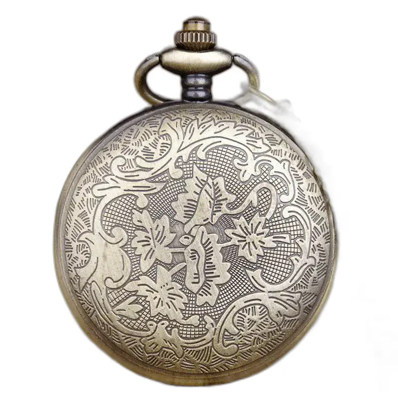 Montre Collier Vintage Rose Flower Bronze avec une belle montre de poche en bronze ornée
