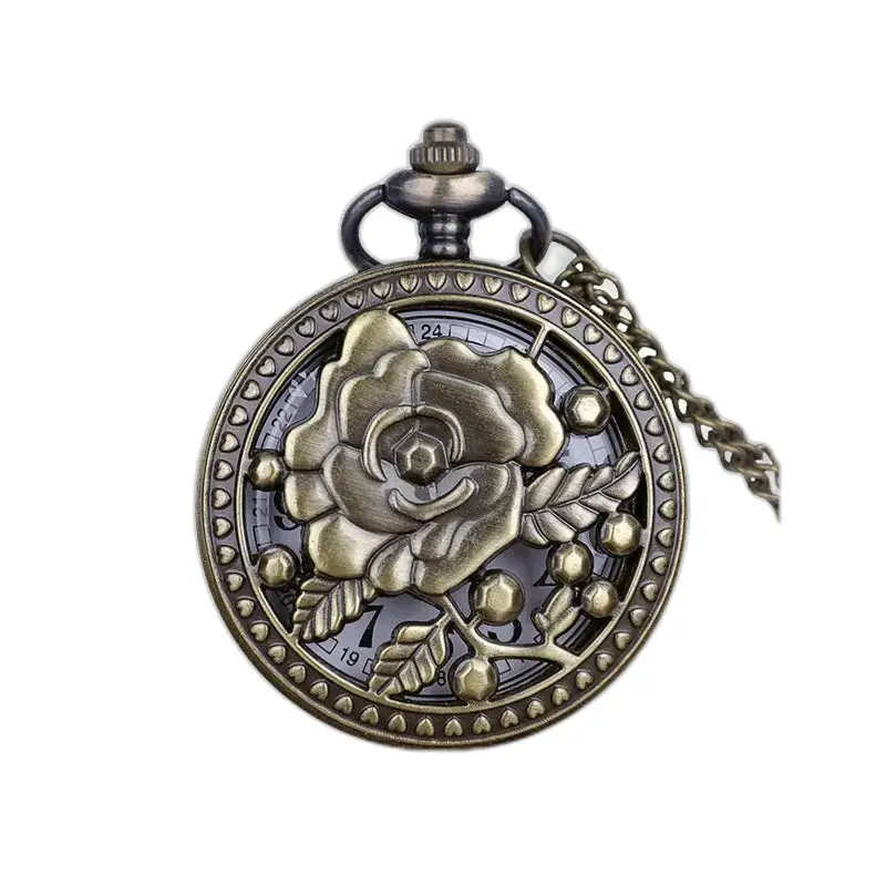 Montre Collier Vintage Rose Flower Bronze avec un délicat cadran en forme de rose