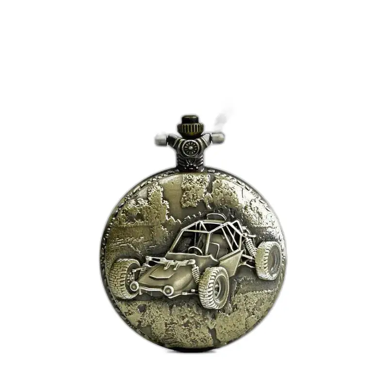 Montre Collier Vintage Style Bronze Rond avec design de buggy en couleur bronze