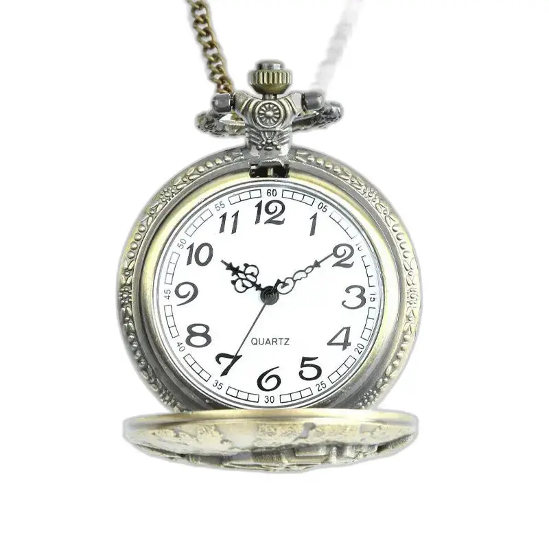 Montre Collier Vintage Style Bronze Rond avec chaîne, élégante et intemporelle