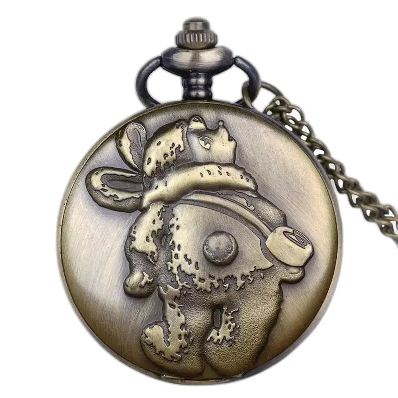 Montre Collier Vintage Teddy Boitier Chasseur Bronze avec design ours en relief