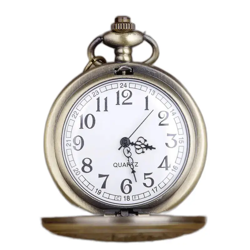 Montre Collier Vintage Teddy, montre de poche antique avec cadran blanc et boîtier bronze