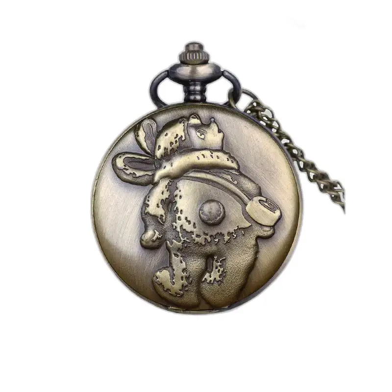 Montre collier vintage Teddy avec boîtier chasseur bronze et design d’ours