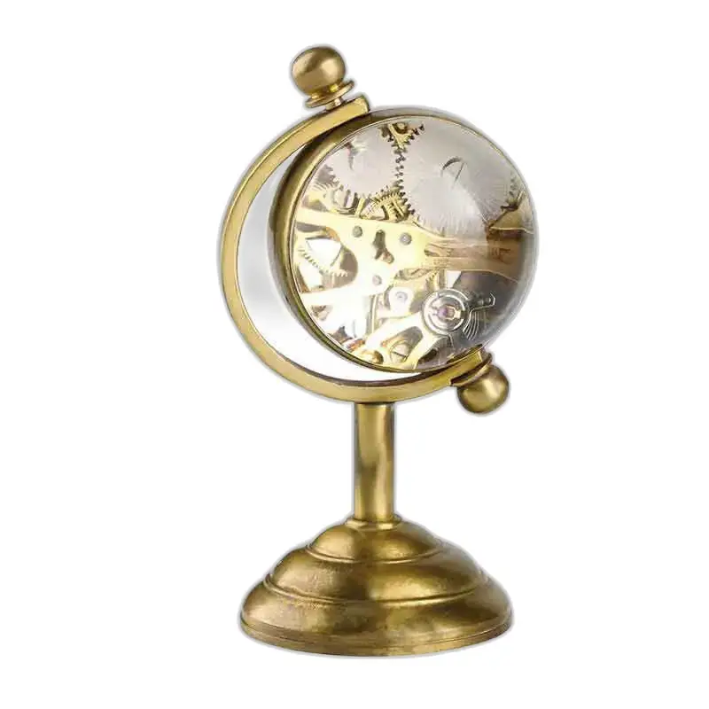 Globe en laiton avec mécanisme d’horloge pour bureau luxe Globe élégante et précise