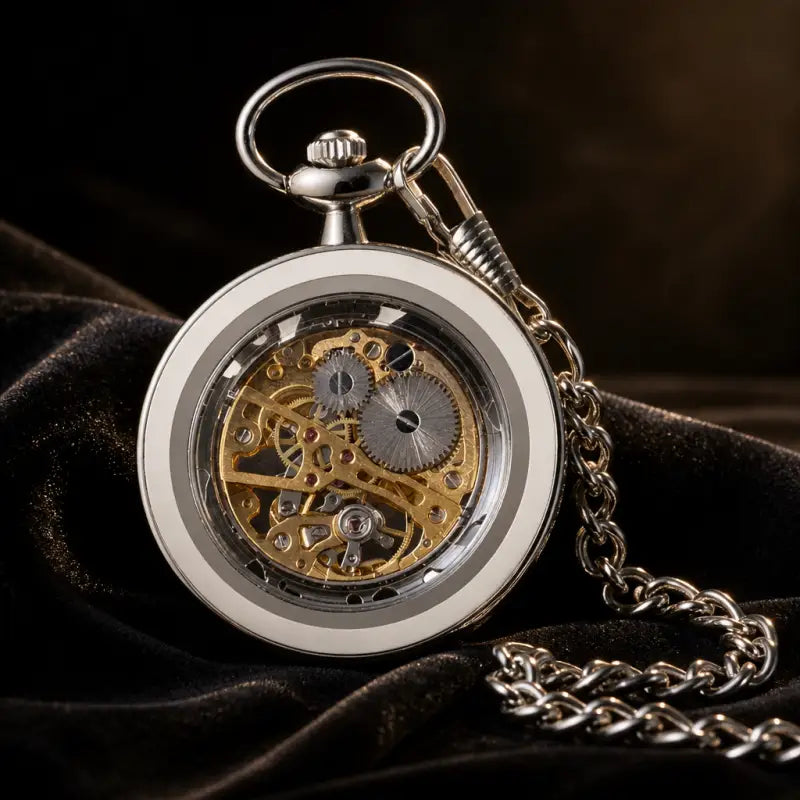Montre à Gousset Mécanique Squelette Luxe Argent - Univers Gousset