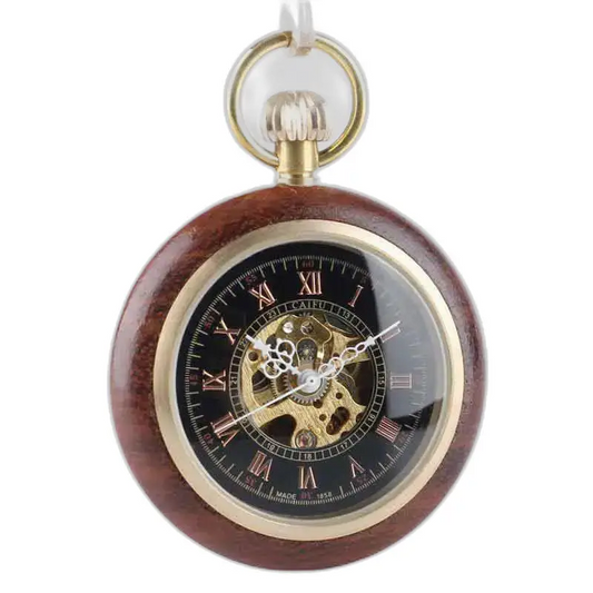Montre de Poche à Gousset Bois Bubinga avec mouvement quartz et finition brune et dorée