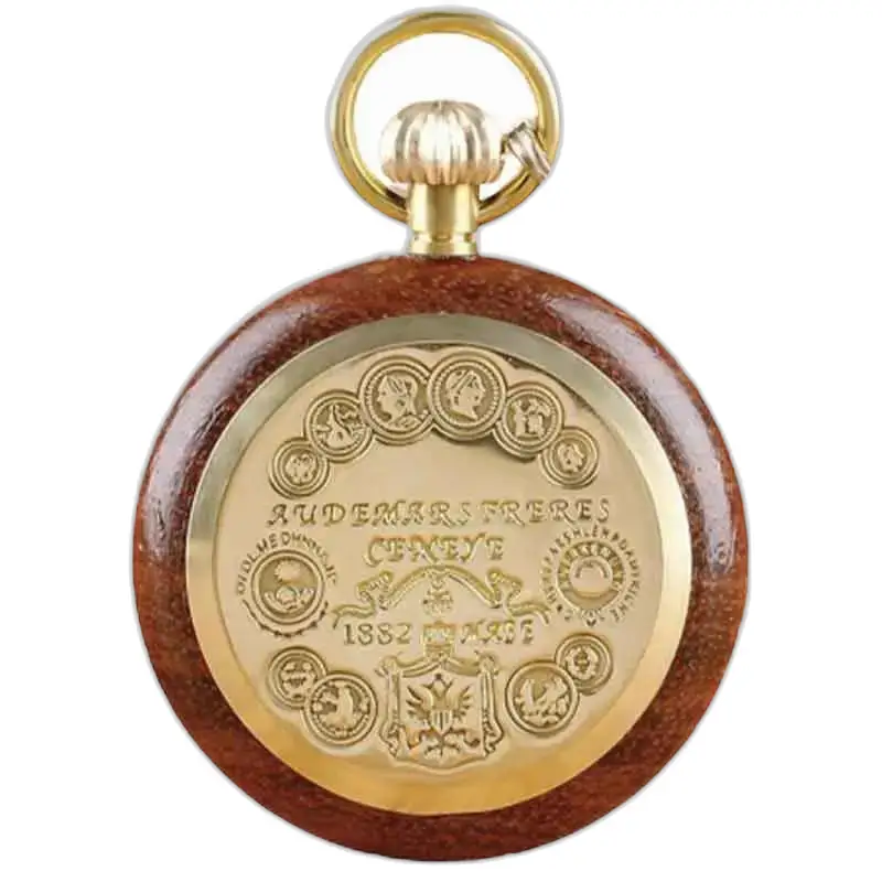 Montre de Poche à Gousset en Bois Bubinga avec mouvement quartz et finitions dorées