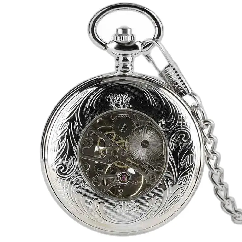 Montre de Poche à Gousset Luxe Diamant D’argent avec mécanisme visible