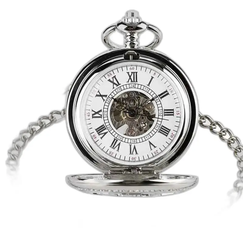 Montre de Poche à Gousset Luxe Diamant D’argent avec chaîne élégante en argent
