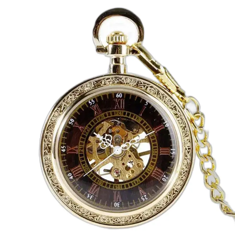 Montre de Poche à Gousset Luxe Saphir D’or avec chaîne et finition dorée